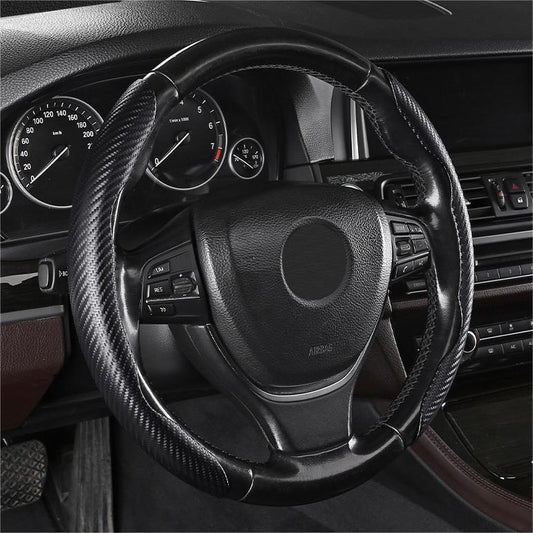 Universal Matte Carbon Fiber Pattern Steering Wheel Cover, Ultra-Thin, Sweat-Resistant, Comfortable Grip